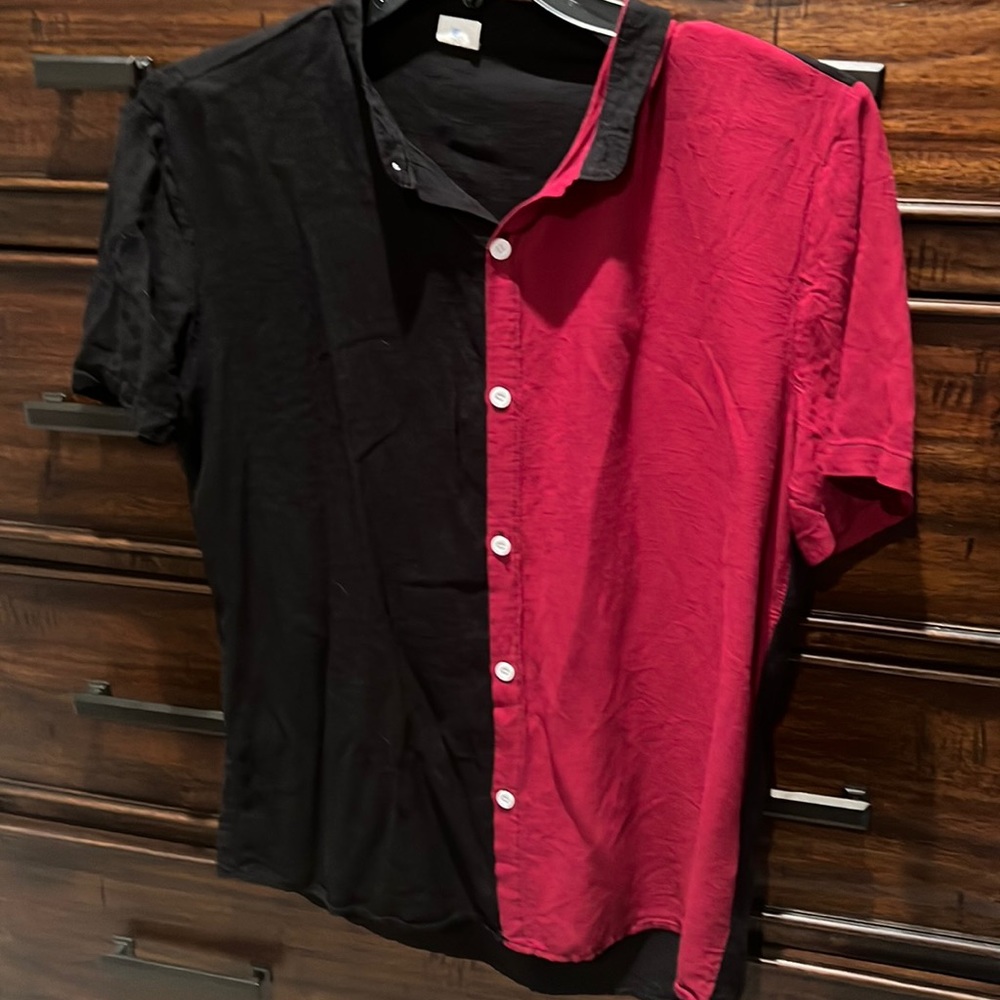 Black and red button up